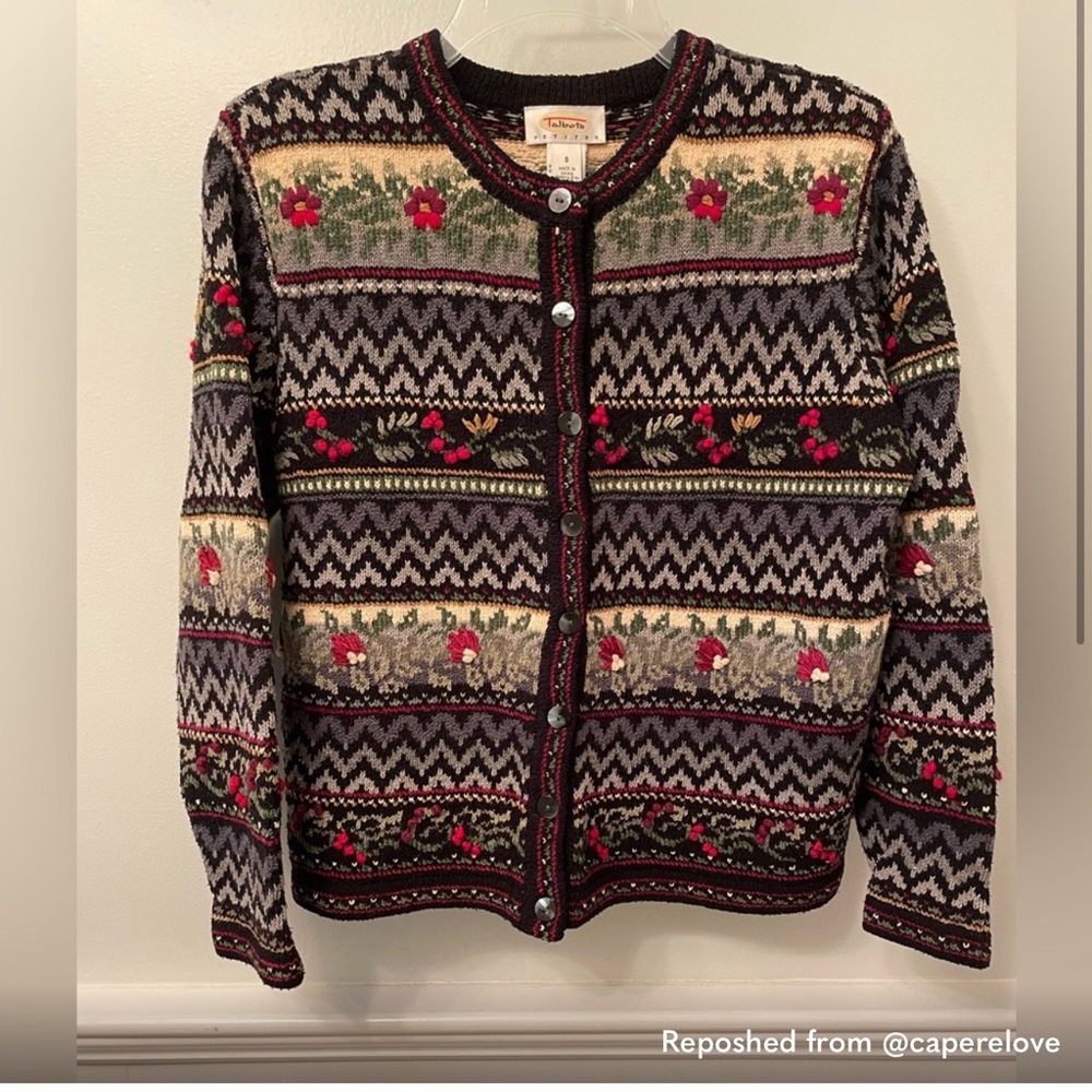 ON HOLD Vintage Talbots Holly Berry Silk Blend Holiday Cardigan
Sweater Size SP